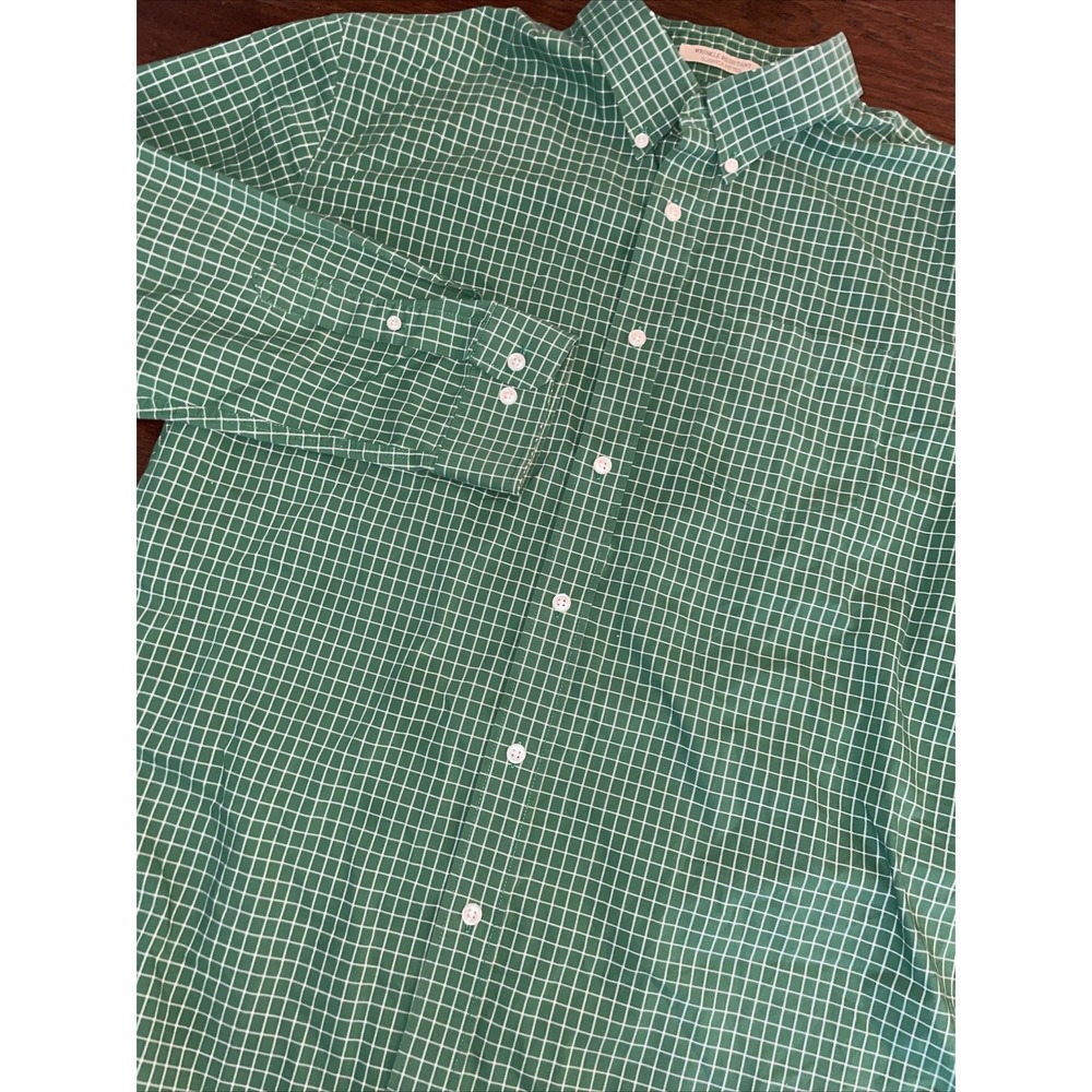 LL Bean Dress Shirt‎ Sz XL-Reg Green Check Oxford Button Down Wrinkle Resistant